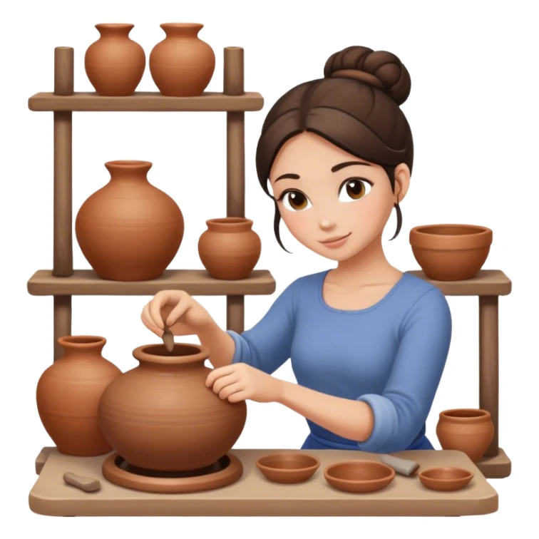 Brunette girl, bun, doing pottery, pottery wheel sticker