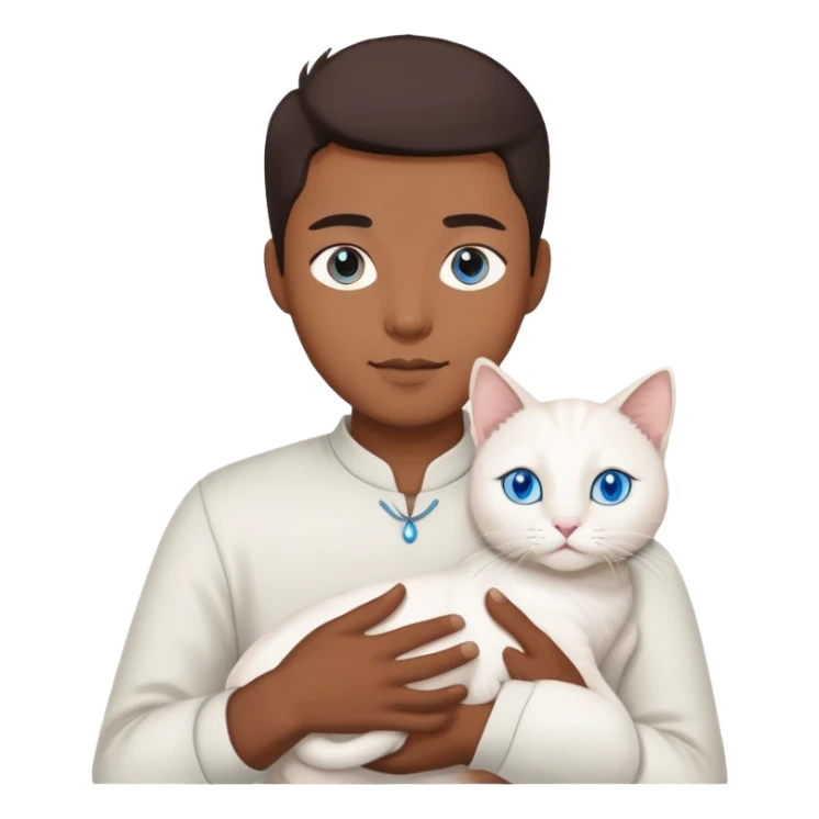 asian men holding white cat with blue eyes sticker