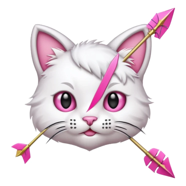 Emoji cat head white emoji with pink bow and arrow sticker