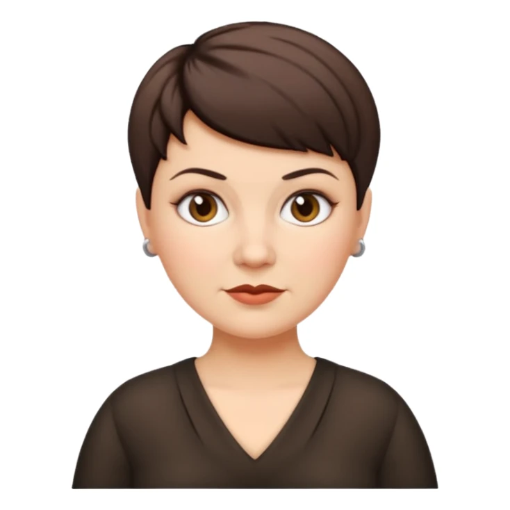 classic teacher emoji but fatter and with a black pixie cut, make her white and the pixy cut is pointy and dark brown and she is very fat sticker