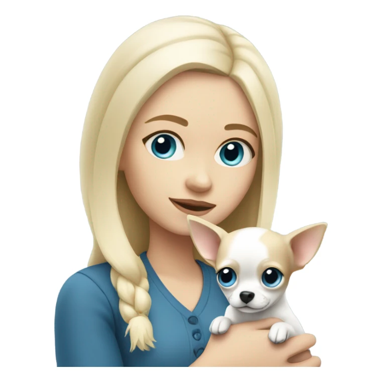 White blonde girl with blue eyes holding white chihuahua  sticker