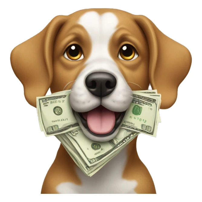Dog with cash in mouth sticker