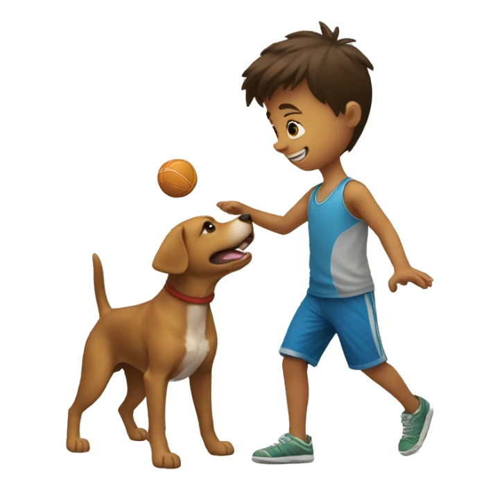 a little boy throwing ball to the dog sticker