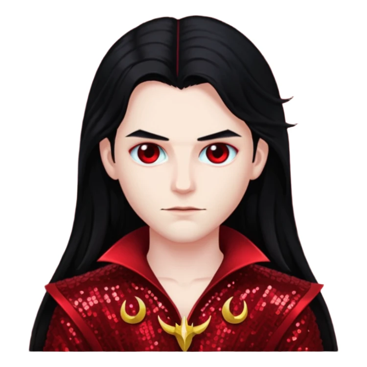 Lucifer with long black hair, dark red sequin outfit sticker