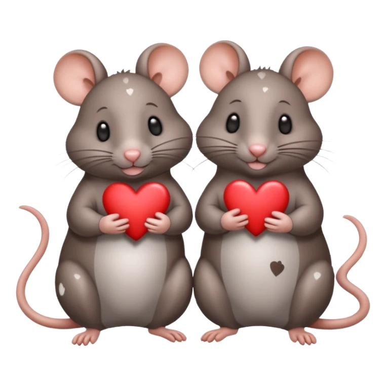 two fat little rats holding hearts one grey with white spots the other rat warm brownn sticker