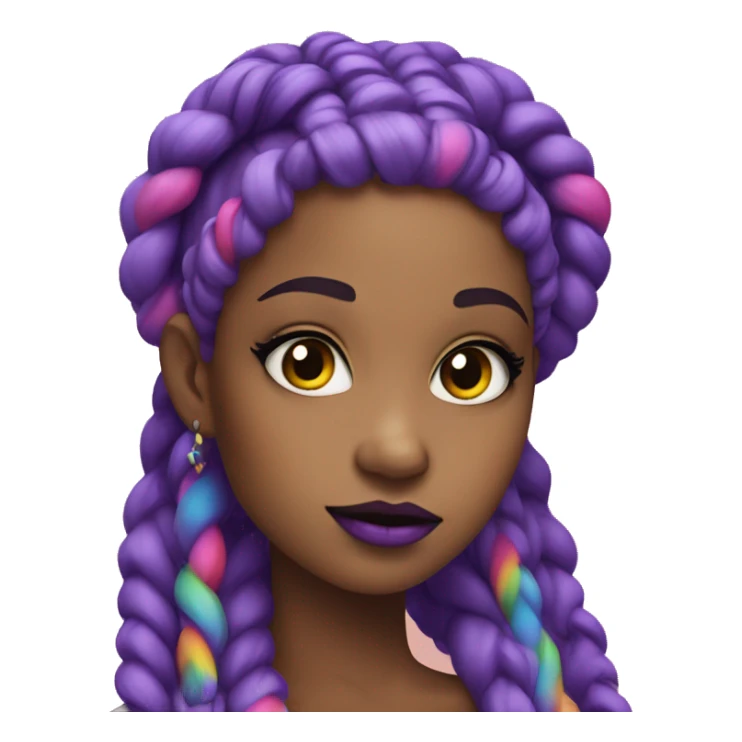 girl with rainbow braids and funky makeup, purple lips  sticker