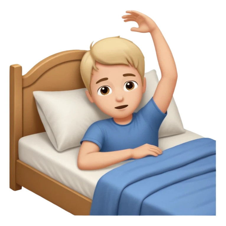 emoji- of a cute stretching boy waking up in bed sticker