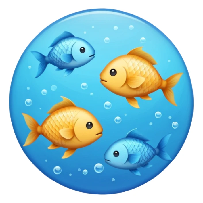 Make an emoji with two fish as pisces from horoscope, make them look very cute and emoji like. In a circle, from top down view sticker