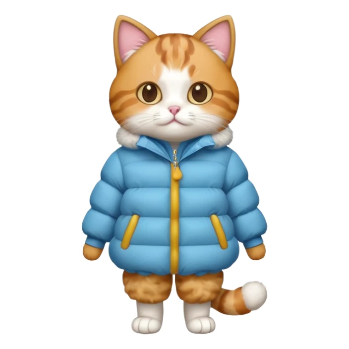 a full body of cute cat with puffer clothes sticker