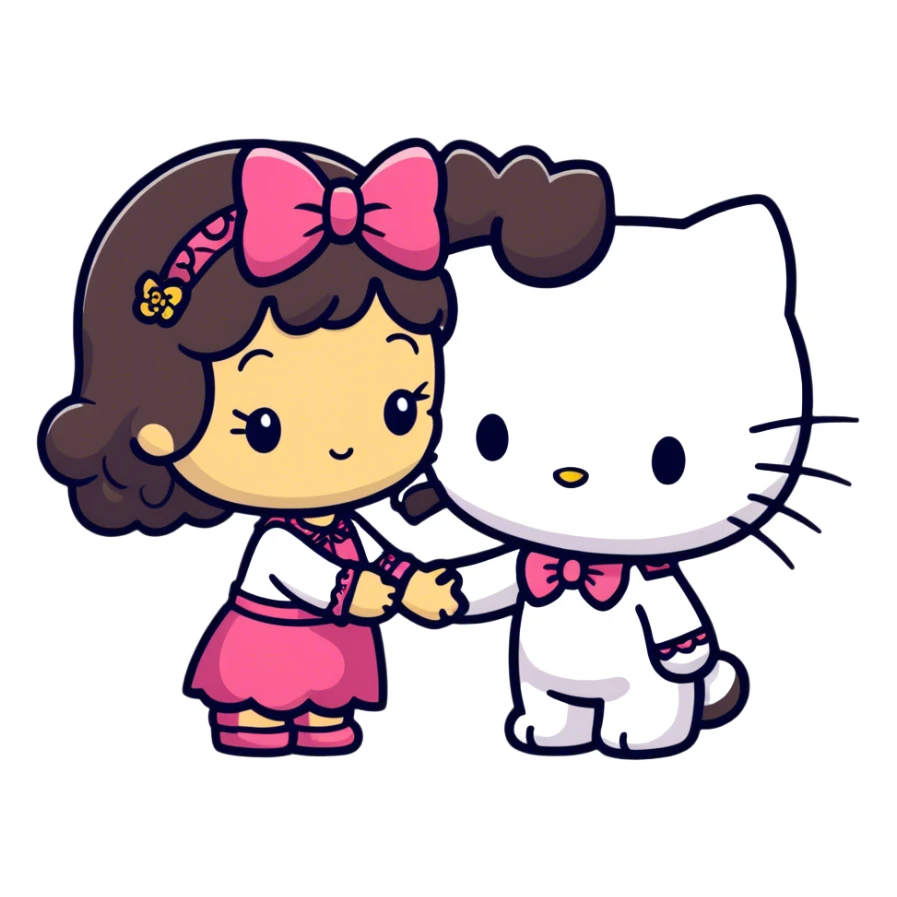 Hello kitty giving a kiss to a marocan boy with long curly hair  sticker