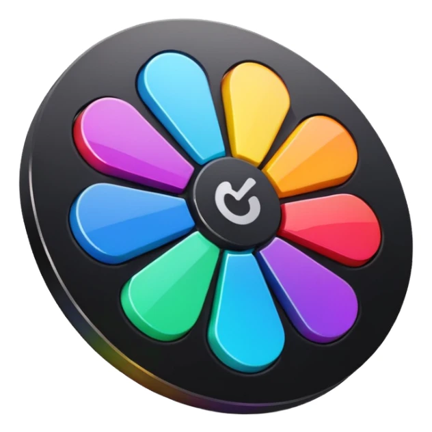Davinci resolve "Color managment" shape, glossy iconm (rainbow colors) sticker
