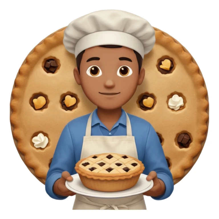 Baking community man avatar in vibrant style illustration. Pie, cookie, and muffin warm golden tones, simple shapes, flat design, high contrast. sticker