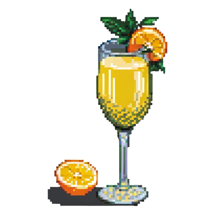 glass of mimosa with an orange slice sticker