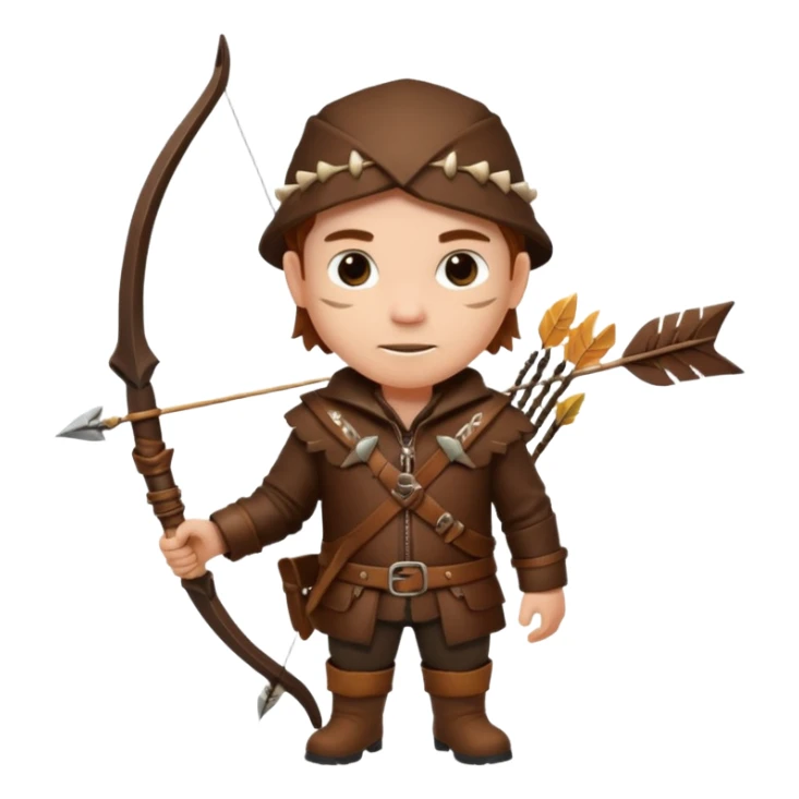 The classic hunter figure with a bow and arrow on his back, dressed in brown clothes and adorned with animal decorations sticker