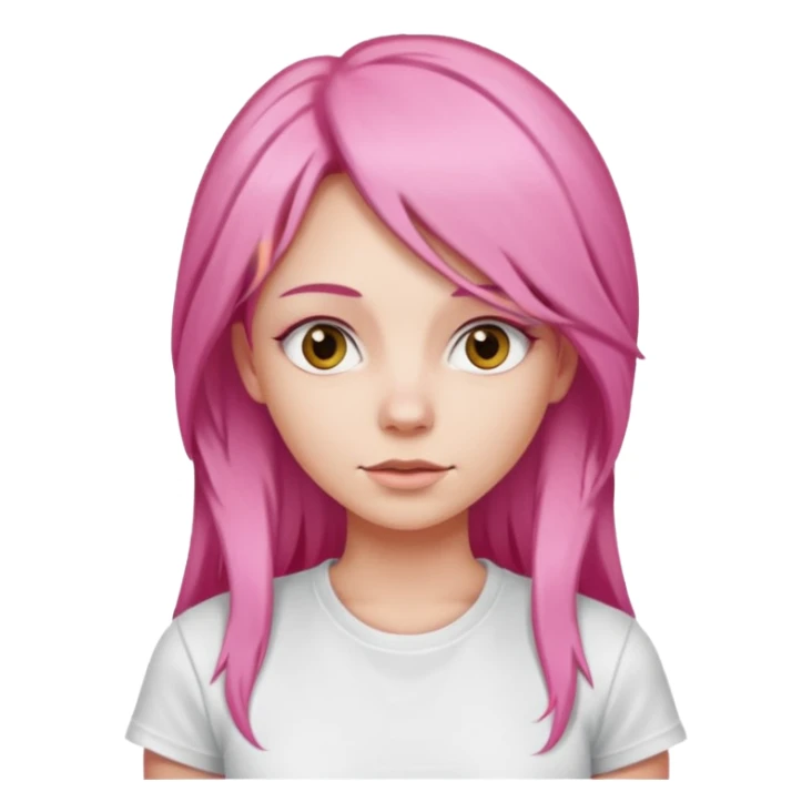 a woman with long layered pink hair, wearing white t-shirt sticker