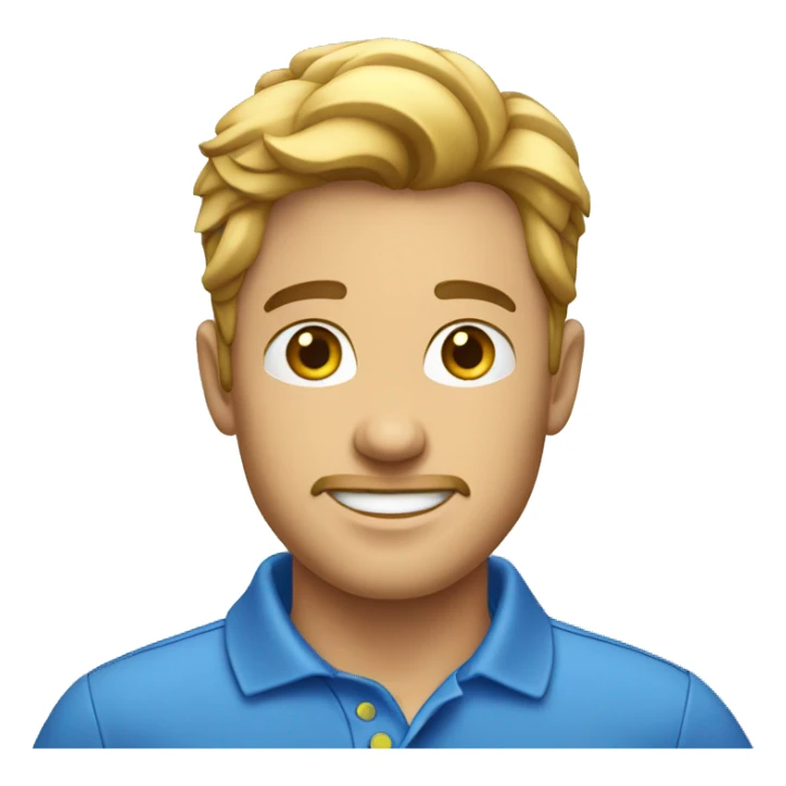 Homem de blusa polo azul , cabelo baixo ,  sticker