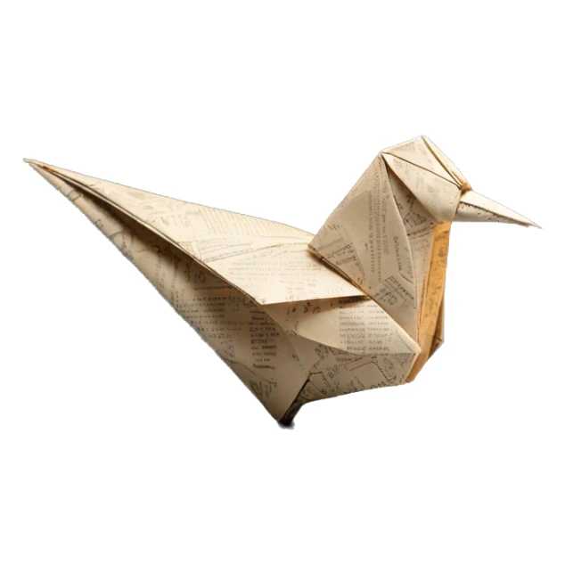 Sparkling patterned Beige Origami bird made of newspapers intricate patterns surrounded by fairy lights sticker