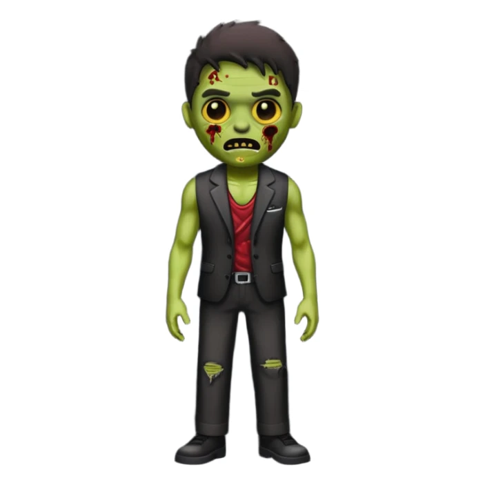 Emoji de zumbi masculino com a roupa preta e o fundo preto sticker