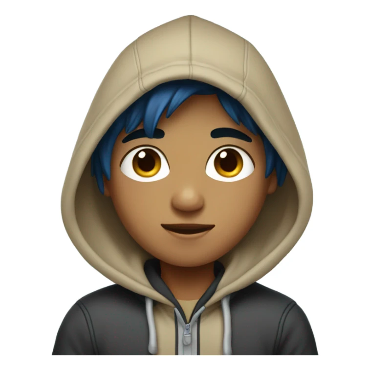 Tan boy with hoodie and black hair and blue highlights  sticker