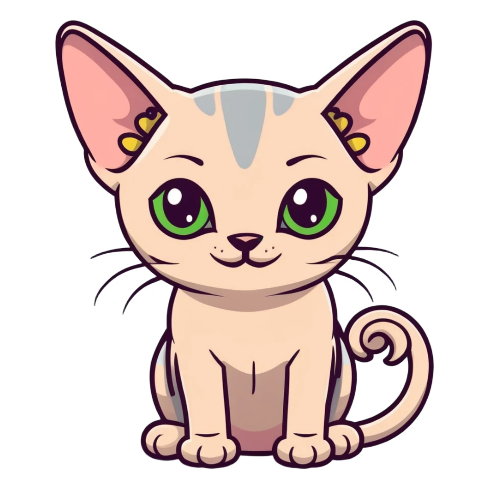 gray hairless Sphynx cat with green eyes, smiling sticker