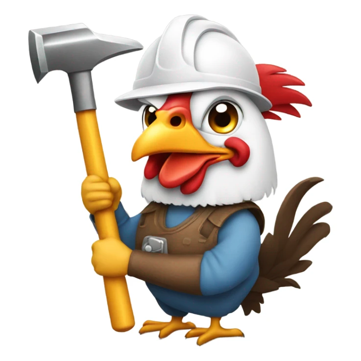Rooster wearing a hard hat holding a Hamer  sticker