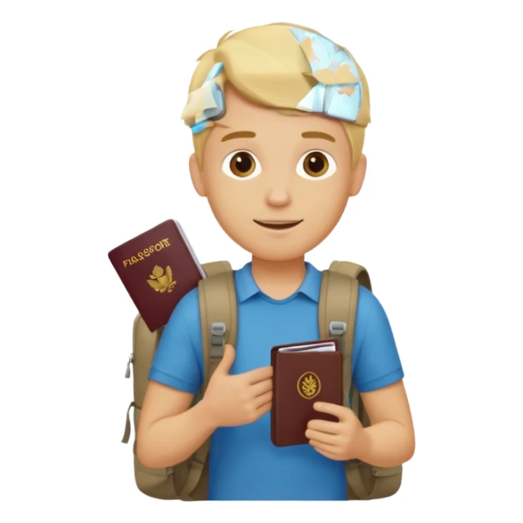 blonde haired Traveler character with passport, backpacker, male sticker