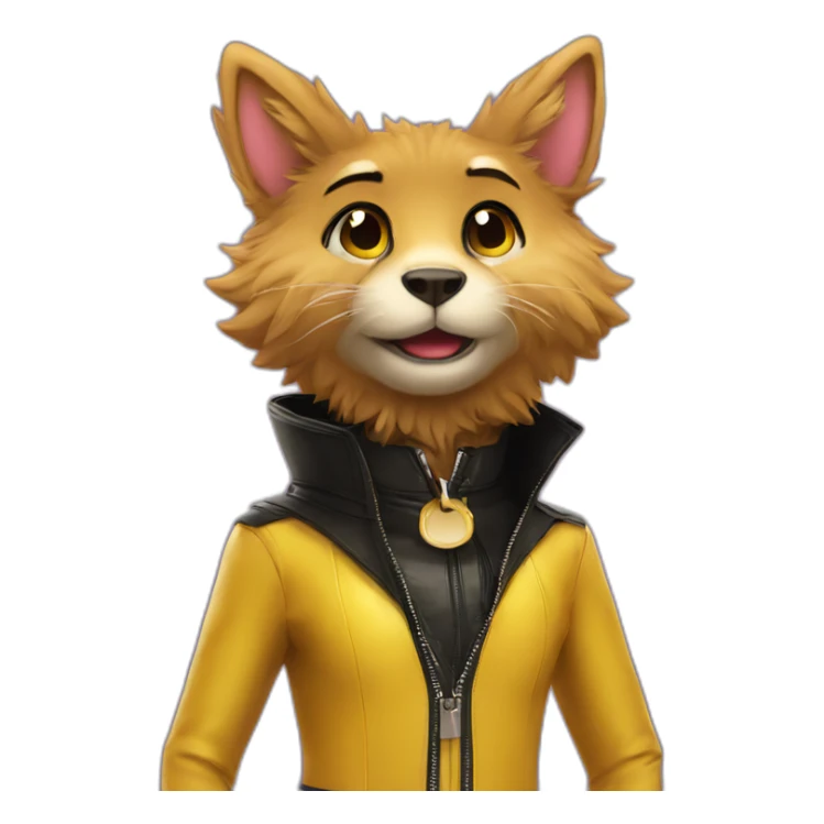 Furry posing in latex clothing with collar fashion sticker