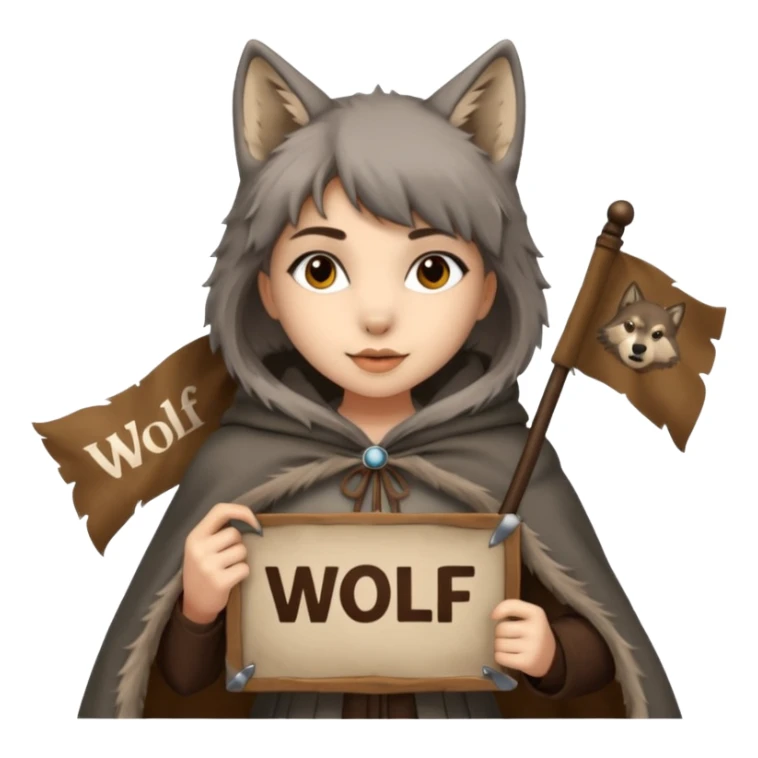 Wolf girl holding a banner that say #Wolf99 sticker