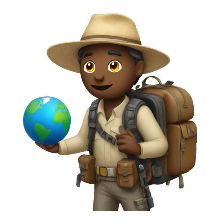 Traveler with globe in his hands and a carbine on his backpack sticker