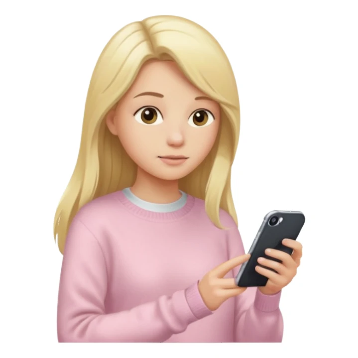Blonde long hair Kendall Jenner with light pink sweater typing in an iphone sticker