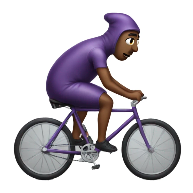 Normal Man riding a bicycle that looks like an eggplant sticker