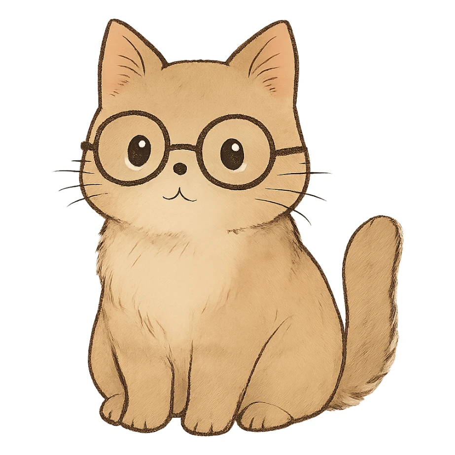 soft toned kawaii cat with glasses on a simple background in ghibli style sticker