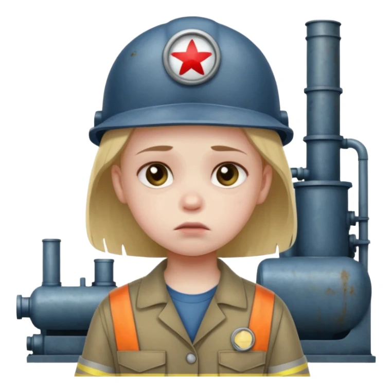 a child with a sad face works in a factory sticker