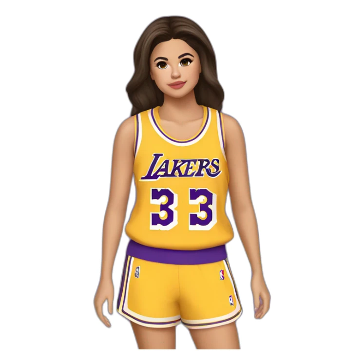 selena gomez wearing yellow lakers jersey sticker