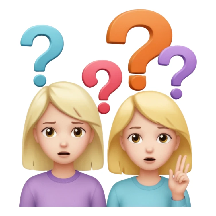 

 
Two girls are talking; one looks confused with question marks above her, while the other explains something. The illustration has a cute pastel style. sticker