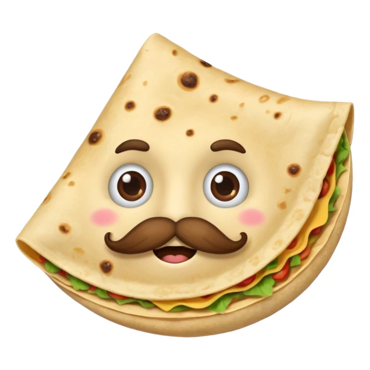 a flying tortillo with a thick mustache, no handlebar corners on the mustache sticker