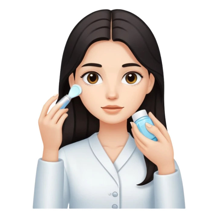 Girl with dark long hair doing skincare sticker