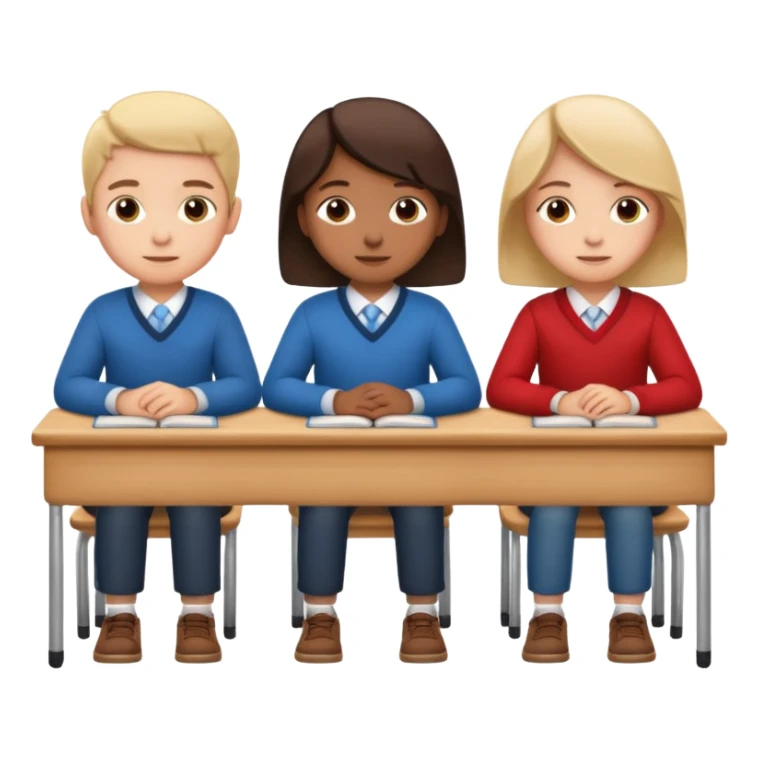 three school children sitting in a row behind their school desks sticker
