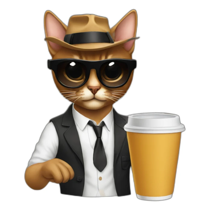 gangster-with-a-Abyssinian cat-gun-and-sunglasses-drinking-coffee sticker