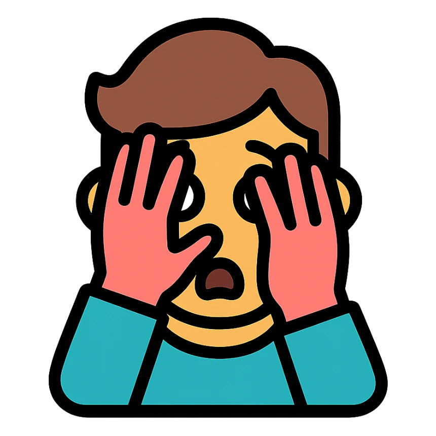 face peeking through hands, scared expression, simple and clear icon sticker