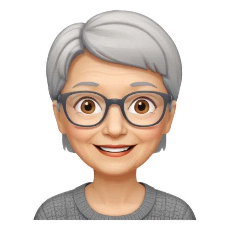 Old woman square glasses short gray straight hair sticker
