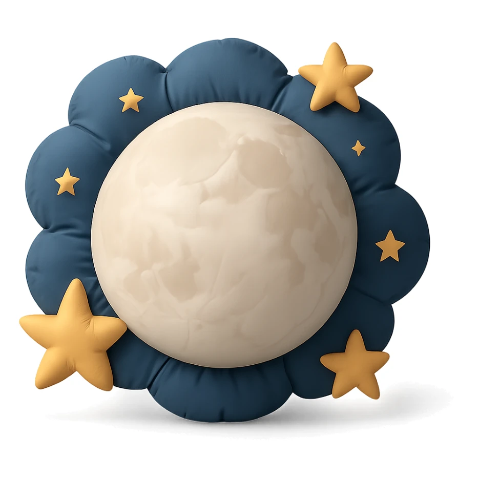 full moon surrounded by twinkling stars in a night sky, cozy and whimsical sticker