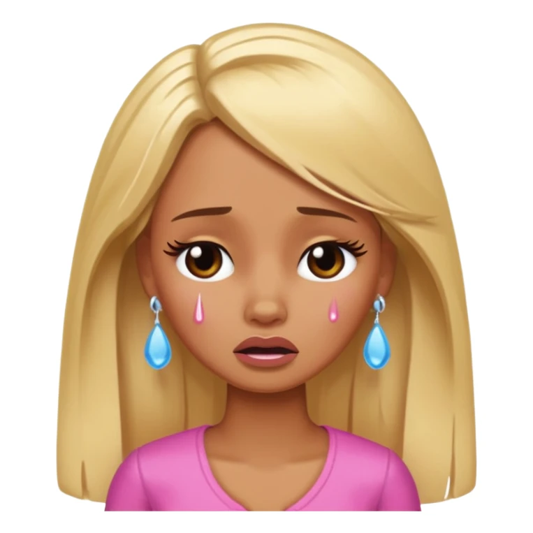 Sad brown skin blonde barbie crying with tears  sticker