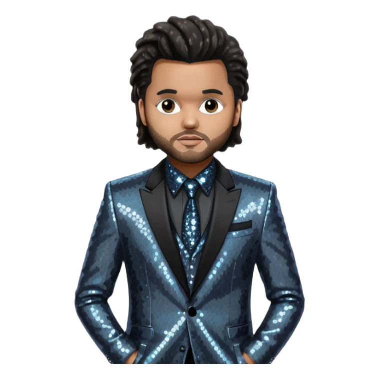The Weeknd with long dark brown hair, dark gray sequin outfit  sticker
