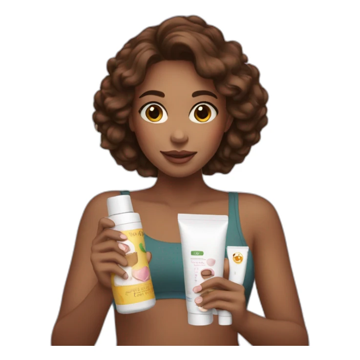 brown-haired girl holding cosmetic products in her hands sticker