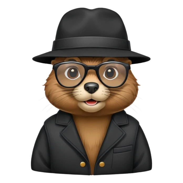 Castoro con una giacca nera, occhiali neri e un cappello.  sticker