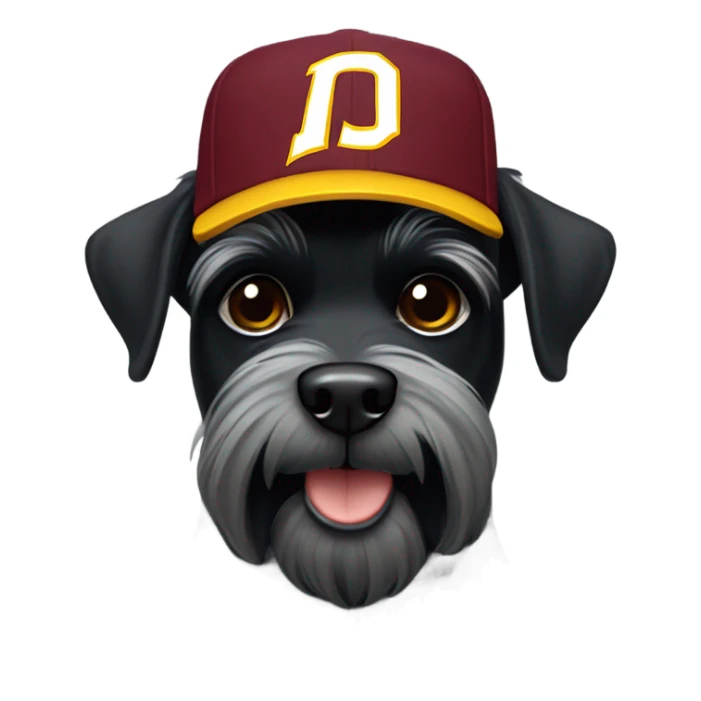 Black schnauzer wearing a Washington redskins hat sticker