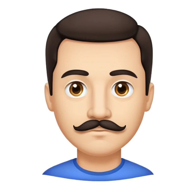 man face with mustache, medium eyes, medium light skin, dark hair, no neck sticker
