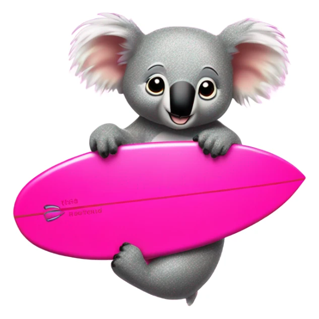 Hot pink glitter surf board with koala riding it sticker