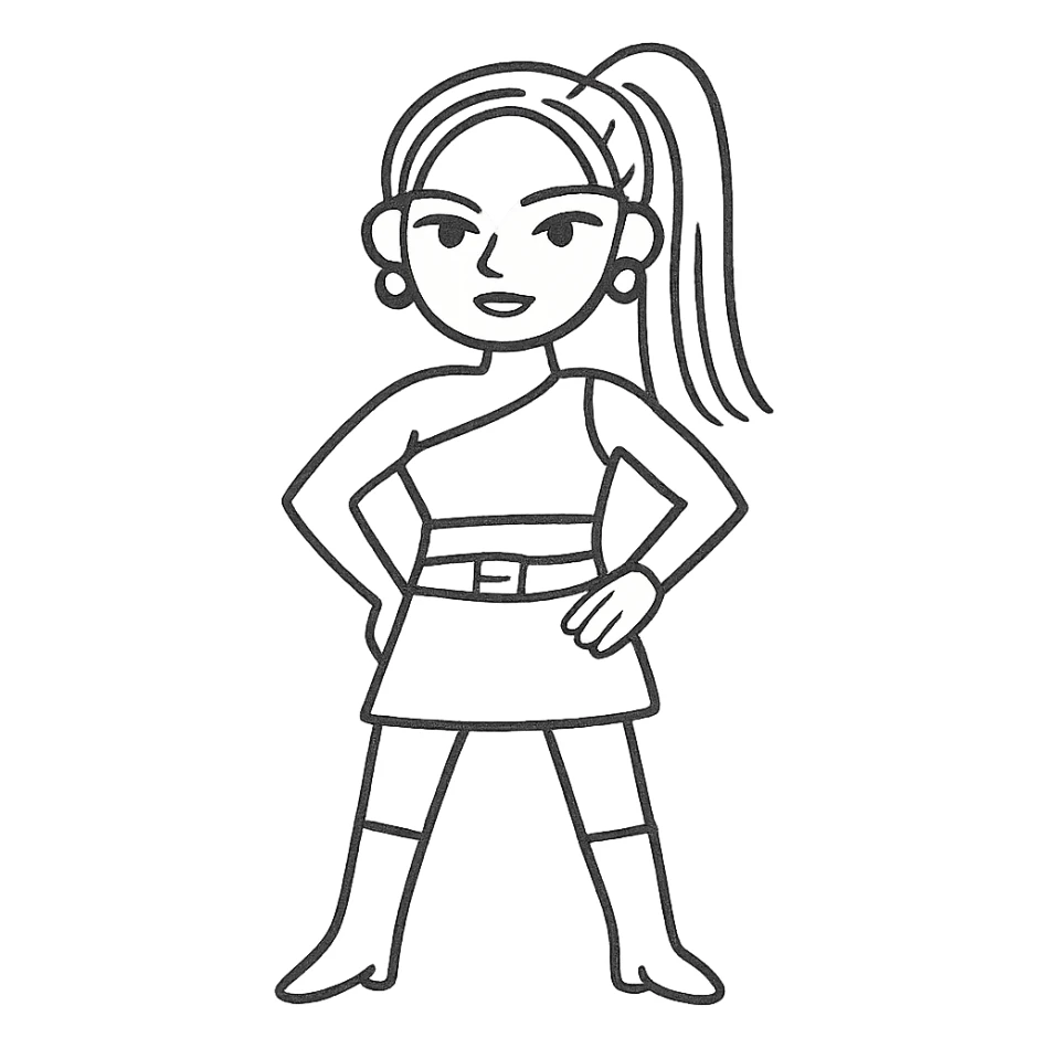 K-pop idol inspired by Blackpink, bold lines, fashionable look, confident stance, hand drawn outline style sticker